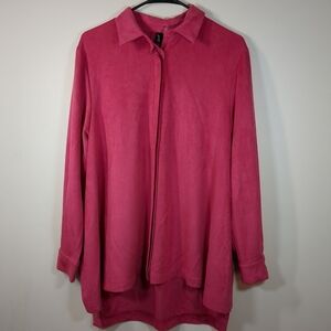 Ravel women's Hi/Lo back long sleeve button down pink shirt, size M